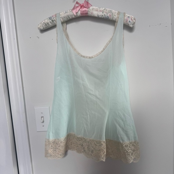 Vintage baby blue and cream Lace Trim cami sheer fairy core coquette lace up 34 - Picture 8 of 10